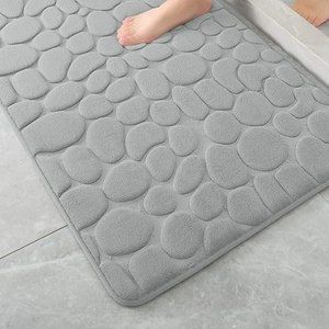 Cobblestone Embossed Bathroom Bath Mat, Memory Foam Pad, Washable Bath Rug
